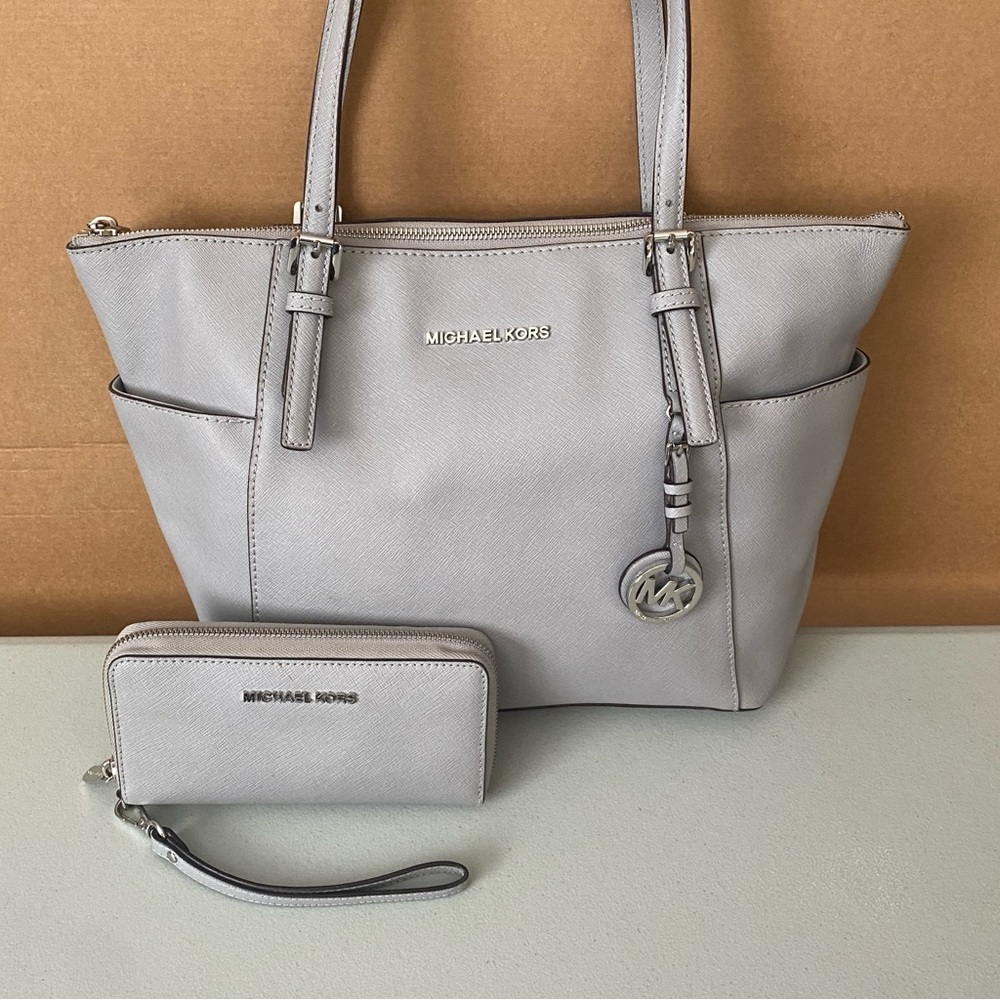 Michael Kors Light Gray Tote and Wallet